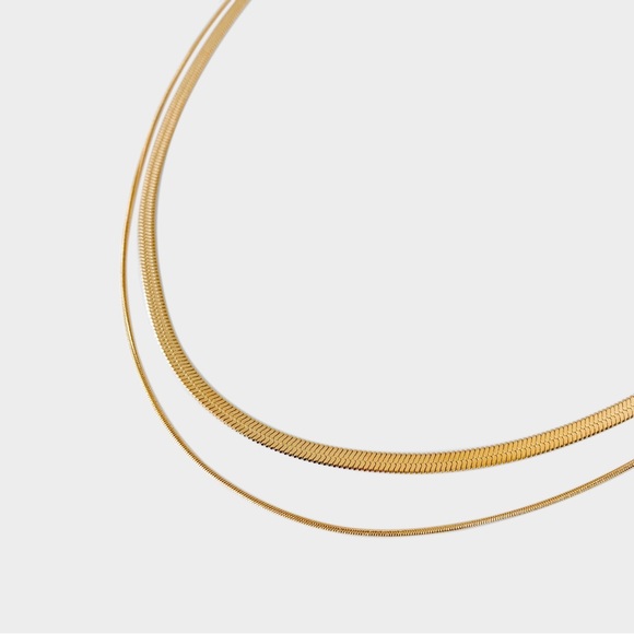 Double Herringbone Necklace, Two layered Necklaces, Gold Snake chain necklace - Picture 9 of 9